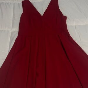 Haute Monde V-Neck Pleated A-Line Dress in Burgundy